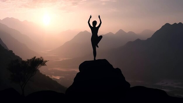 Silhouette einer jungen Frau, die Yoga praktiziert