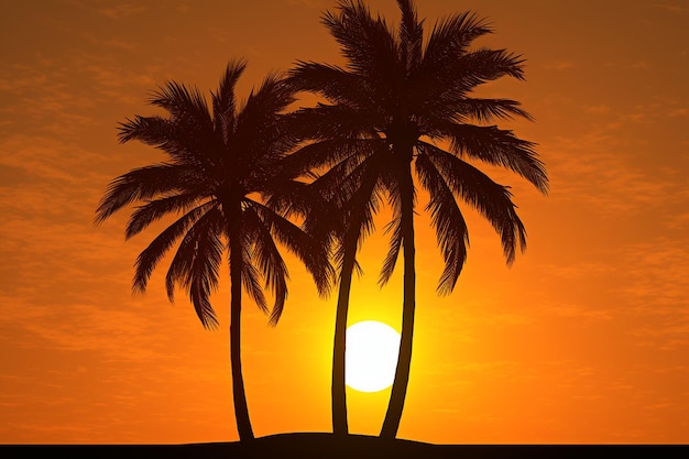 Silhouette einer Palme bei Sonnenuntergang vor dem Himmel