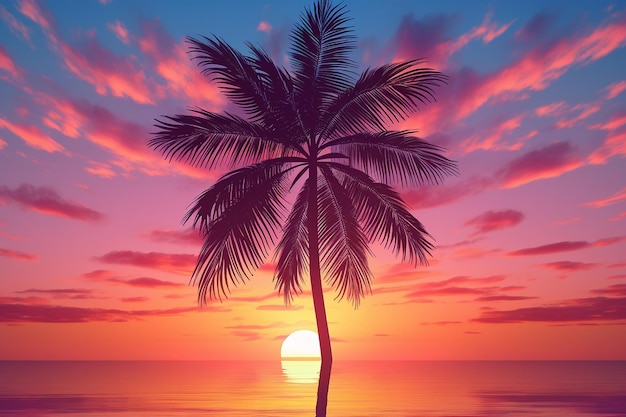 Silhouette einer Palme bei Sonnenuntergang vor dem Himmel