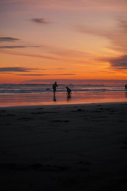 Foto silhouette einer person, die den blick auf den abendhimmel genießt