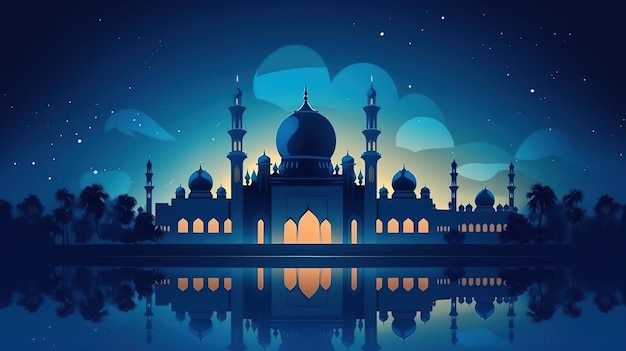 Silhouette einer wunderschönen Moschee bei schöner Nachtfeier Eid Al Adha Hintergrund