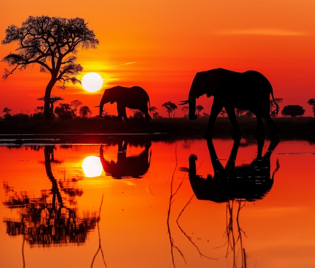 Silhouette eines afrikanischen Elefanten bei Sonnenuntergang