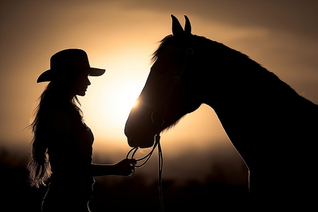 Silhouette eines Cowgirls, das auf einem Pferd reitet, Illustrationstapete