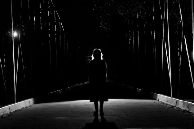 Silhouette eines dunklen Mädchens auf einer Brücke