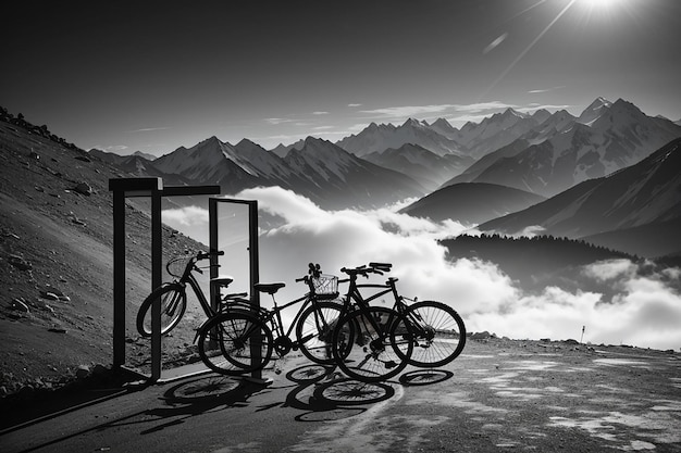 Silhouette eines Fahrradabstellplatzes am Berg