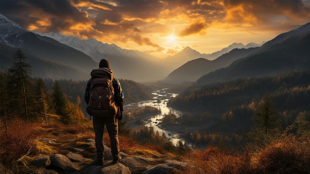 Silhouette eines Fotografen, der ein Foto mit einem Berg im Hintergrund macht