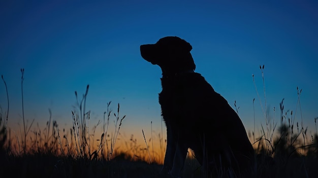 Silhouette eines Hundes im blauen Licht der Abendstunde