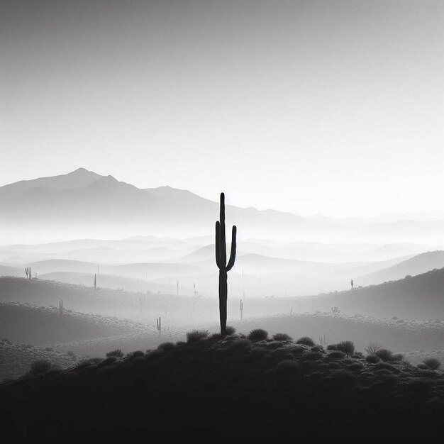 Foto silhouette eines kaktus in der wüste schwarz-weiß