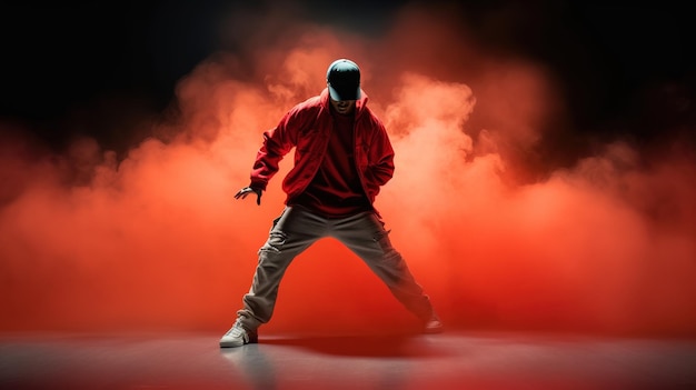 Silhouette eines Mannes, der allein im Hip-Hop-Stil in einer Clubszene Solo-Performance gibt