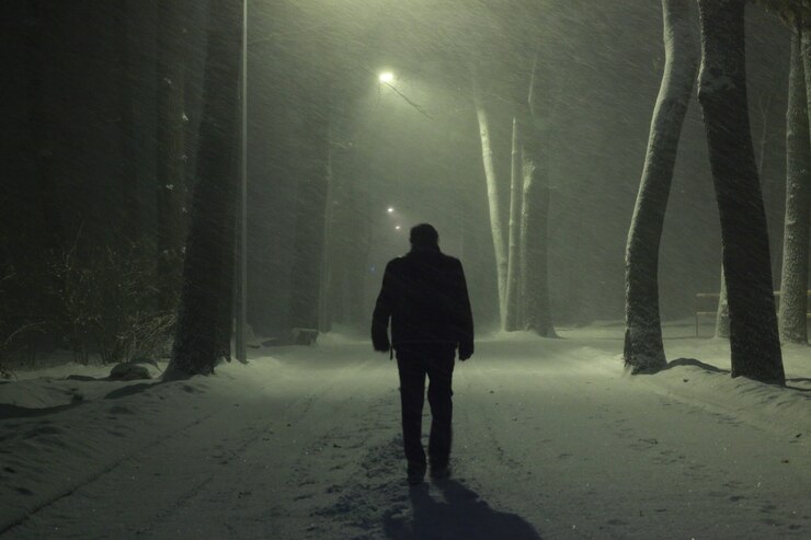 Foto silhouette eines mannes in einem nachtpark