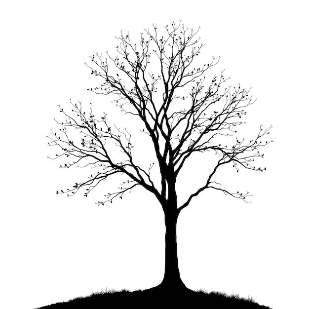 Silhouette eines nackten Baumes auf einem Hügel