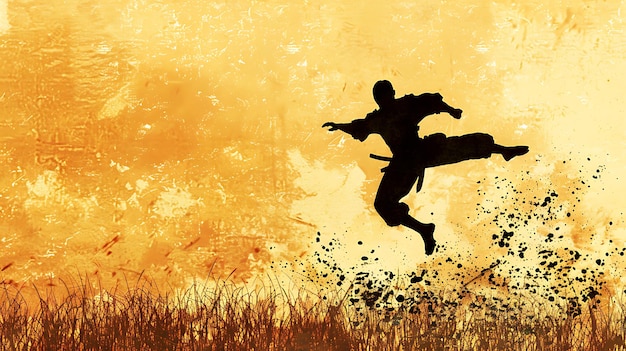 Silhouette eines Ninja in der Luft