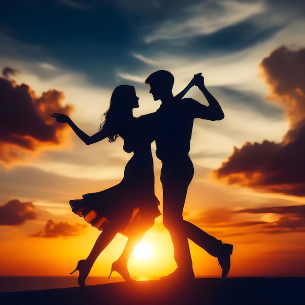 Silhouette eines Paares vor einem Sonnenuntergang ein romantischer Abend Valentinstag Hintergrund romantische Nacht
