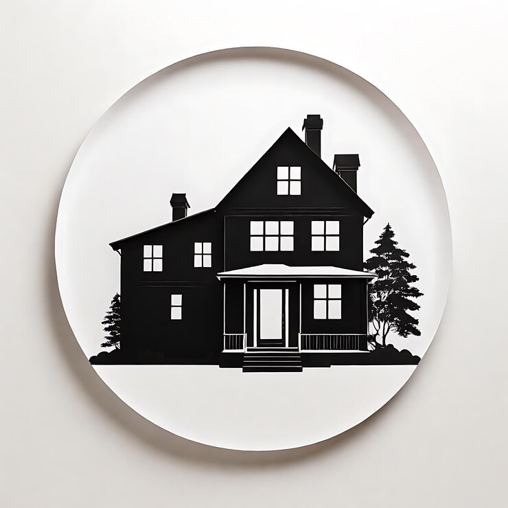 Foto silhouette eines schwarzen hauses in einem kreis