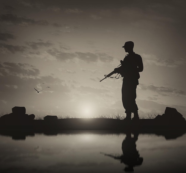 Silhouette eines Soldaten mit einer Waffe