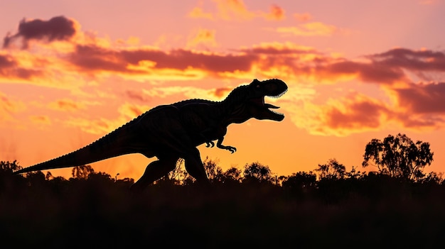 Silhouette eines Tyrannosaurus Rex beim Sonnenuntergang Generative Ai