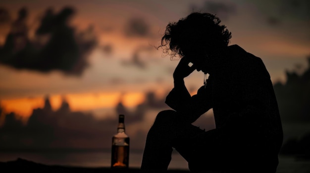 Silhouette eines verzweifelten Alkoholikers