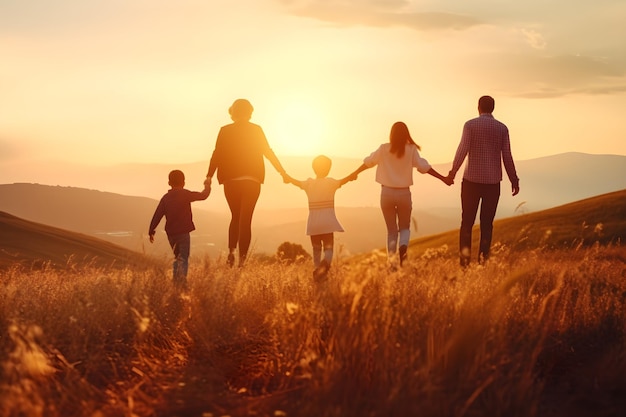 Silhouette glückliche Familie mit Kindern