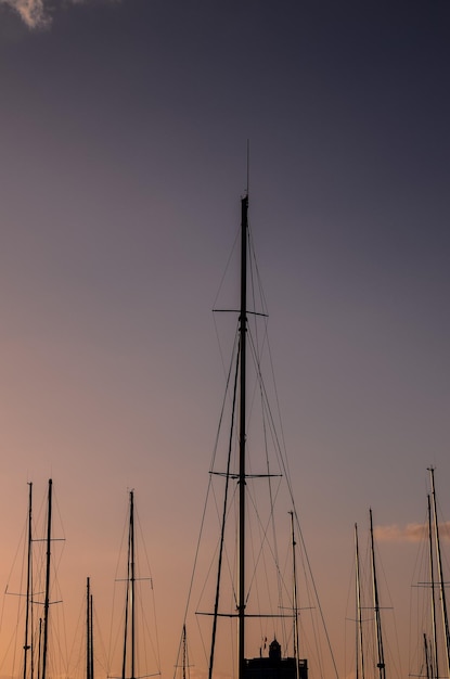 Silhouette-Maste der Segelyacht in einer Marine