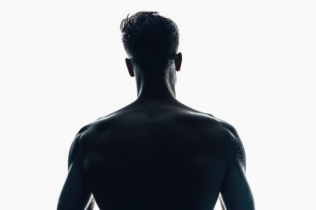 Silhouette Porträt eines Mannes mit dem Rücken, der abseits blickt, isoliert auf weißem Hintergrund