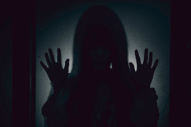 Silhouette Portrait asiatische Frau bilden GhostScary Horror-Szene für HintergrundHalloween-Festival-KonzeptGhost-Filme-Poster