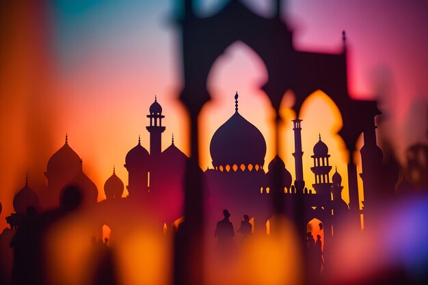 Silhouette Süleymaniye-Moschee in Sunset City Neuronales Netzwerk KI generiert