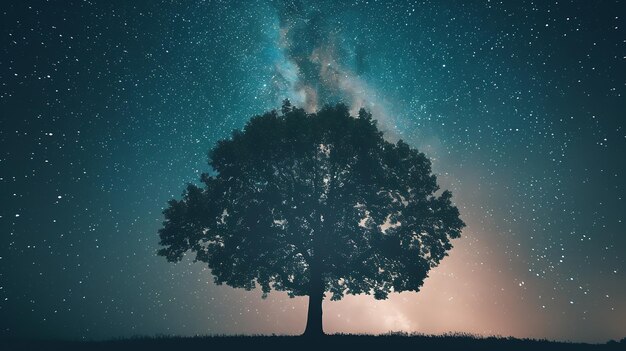 Silhouette von Baum und Milchstraße Langbelichtungsfotografie Generative KI