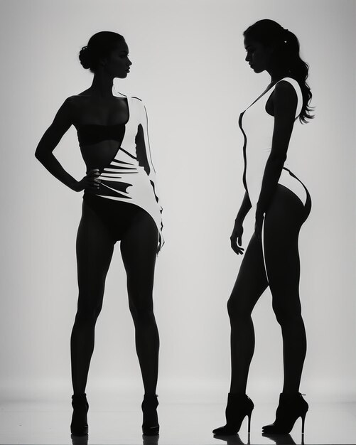 Silhouette von drei Frauen in schwarz-weißen Kleidern Studio-Aufnahme ai generative