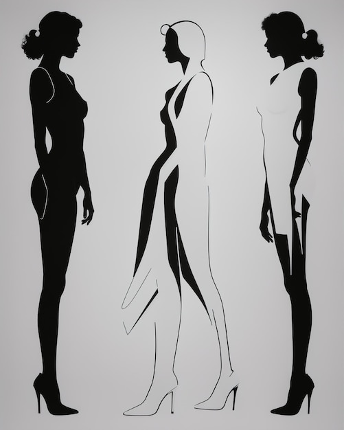 Silhouette von drei Frauen in schwarz-weißen Kleidern Studio-Aufnahme ai generative