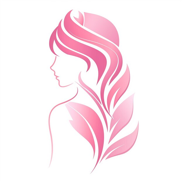 Foto silhouette von frauen mit schönen haaren, die aus blättern bestehen, rosa farbkunstwerk