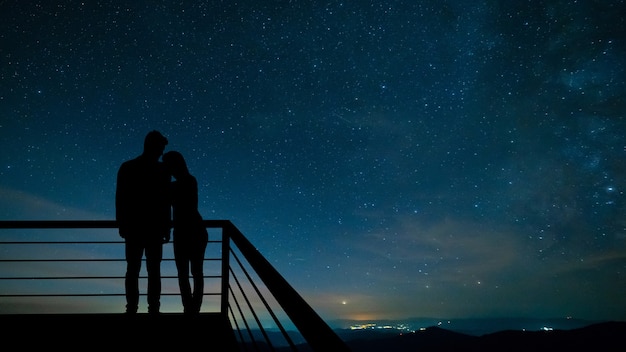 Silhouette von Menschen auf einem Panoramahintergrund