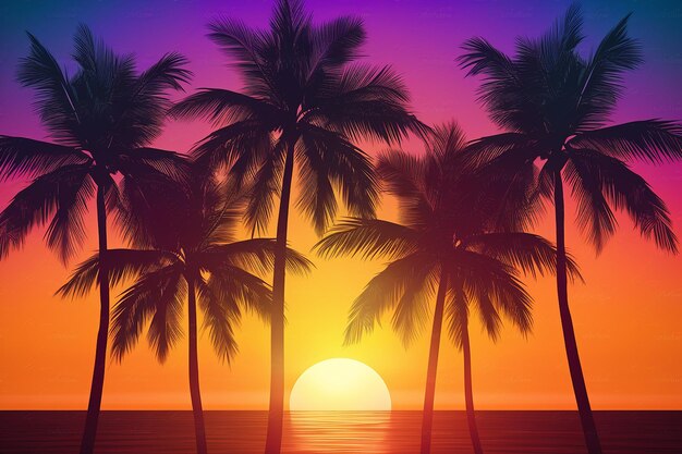 Silhouette von Palmen vor einem lebendigen Sonnenuntergang