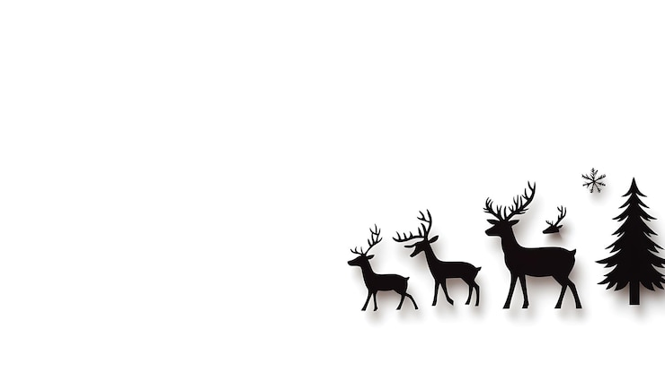 Foto silhouette von rentieren und weihnachtsbaum auf weißem hintergrund