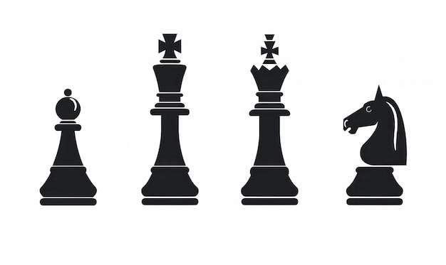 Silhouette von Schachstücken, die Strategie und Macht auf weißem Hintergrund darstellen