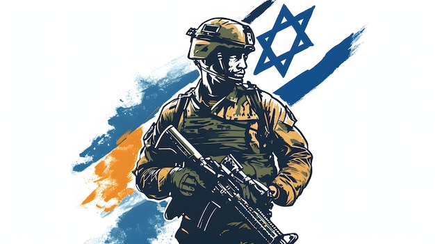 Silhouette von Soldaten und Kindern Israel-Flagge Konzept der Streitkräfte Israels