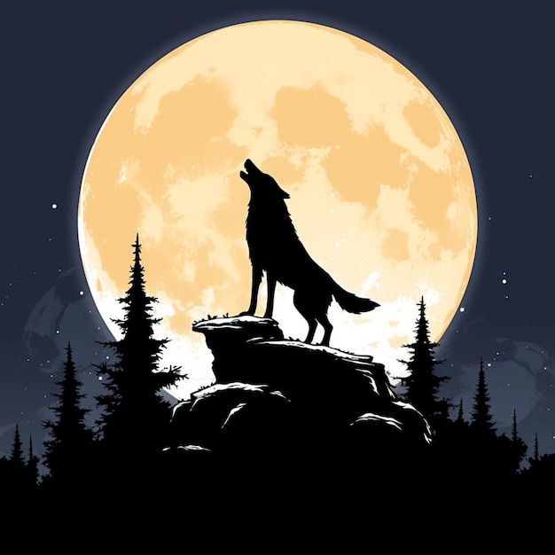 Silhouette Wolf, der im Wald zum Mond heult Für Social Media Post Size