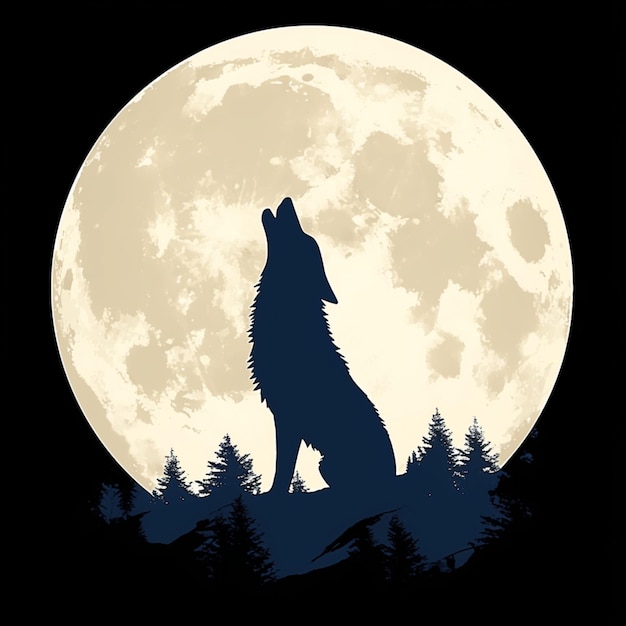 Silhouette Wolf, der im Wald zum Mond heult Für Social Media Post Size