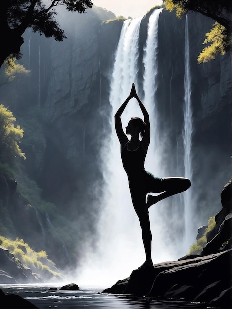 Foto silhouetten von frauen, die bei sonnenuntergang yoga machen