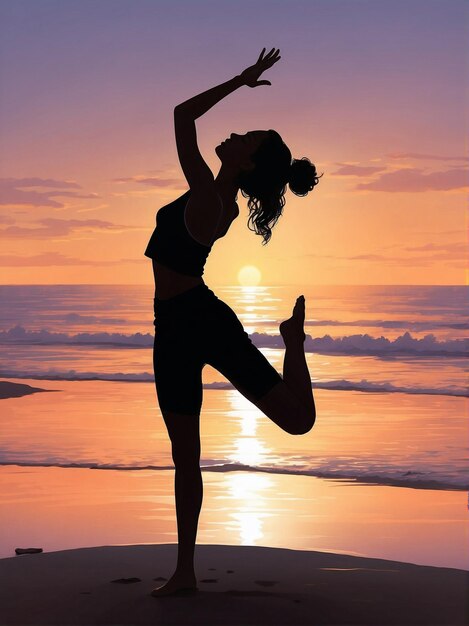 Foto silhouetten von frauen, die bei sonnenuntergang yoga machen