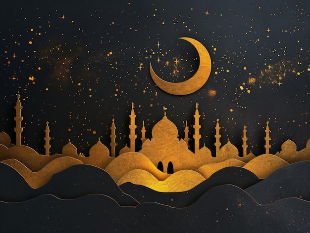 Silhouetten von Moscheen und Halbmond Laylat alqadr oder Kadir gecesi Konzept