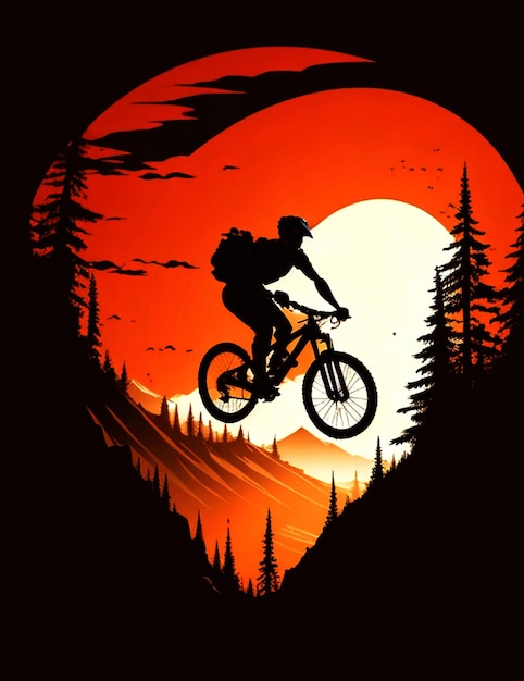Foto silhouettenillustration eines mannes beim mountainbiken