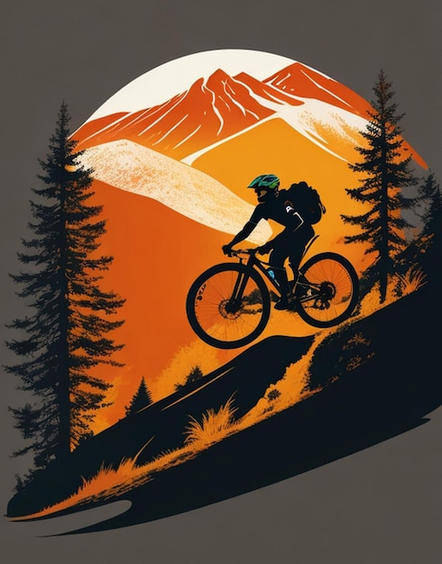 Silhouettenillustration eines Mannes beim Mountainbiken