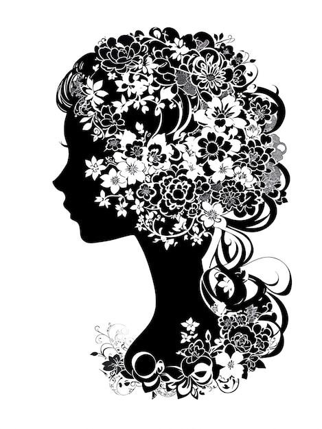 Silhoutte feminina com flores para o logotipo do salão de beleza ou para o fundo do convite de casamento