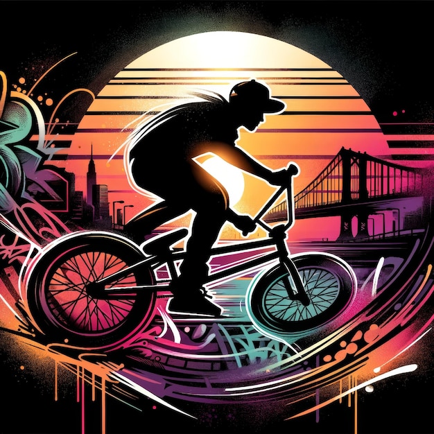Silhueta de ciclismo en el atardecer de la ciudad