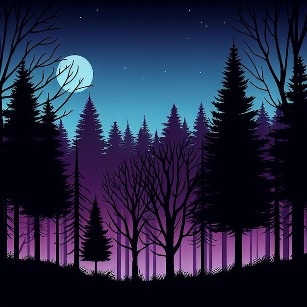 Foto silhueta del crepúsculo bosque gradiente fondo en púrpura azul y negro
