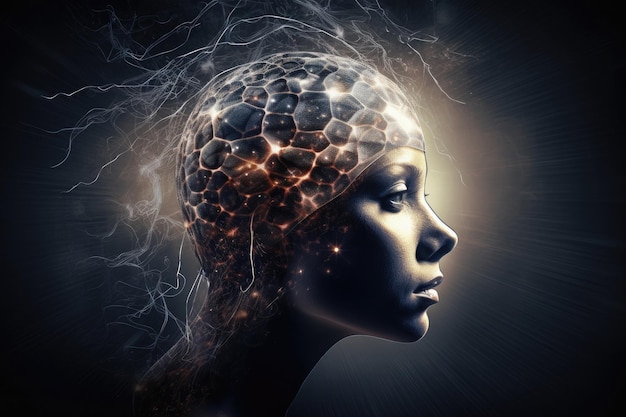 Silhueta da cabeça do homem com conexões neurais no cérebro Generative AI