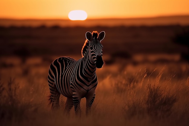 Silhueta de animal selvagem ao pôr do sol generativo ai