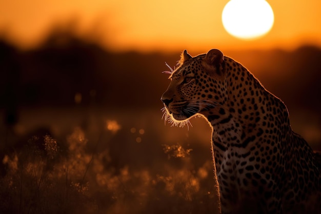 Silhueta de animal selvagem ao pôr do sol generativo ai