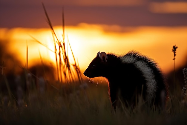 Silhueta de animal selvagem ao pôr do sol generativo ai