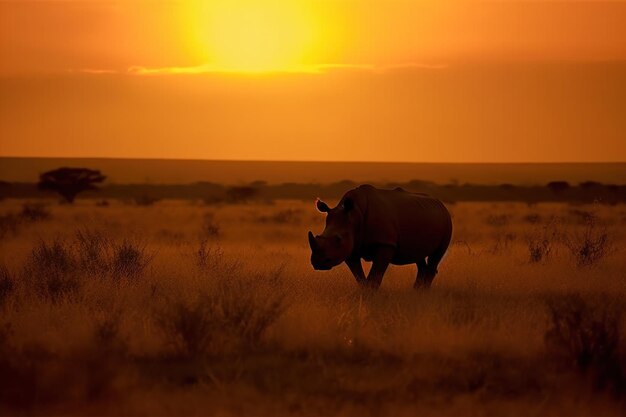 Silhueta de animal selvagem ao pôr do sol generativo ai